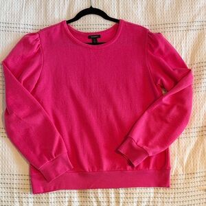Halogen Vibrant Pink Crew Neck Puff Sleeve Sweatshirt Size M